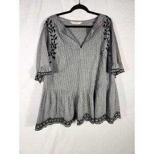 Wayward Fancies Eshaki Womens Top Tunic Embroidered Pintuck Boho Luxe 2X